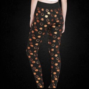 Pumpkin (S/M) Foil Black/Orange Halloween Leggings